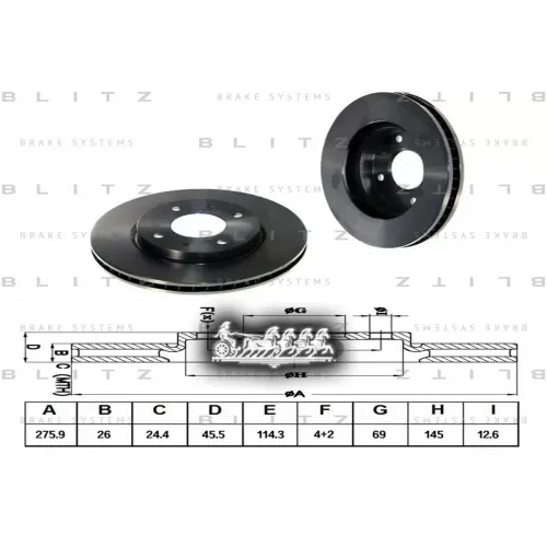 Диск Тормозной Mitsubishi Galant/Lancer 96- Перед. Вент. Blitz 