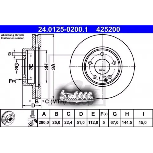 Диск Тормозной Mb A(W176) 12- Передн. 280 Мм. (Без Amg Пакета) 5 Отв. Ate 