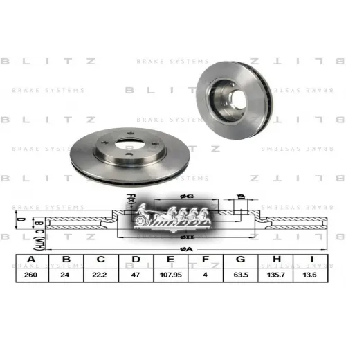 Диск Тормозной Ford Mondeo/Scorpio 93- Перед.вент. Blitz 