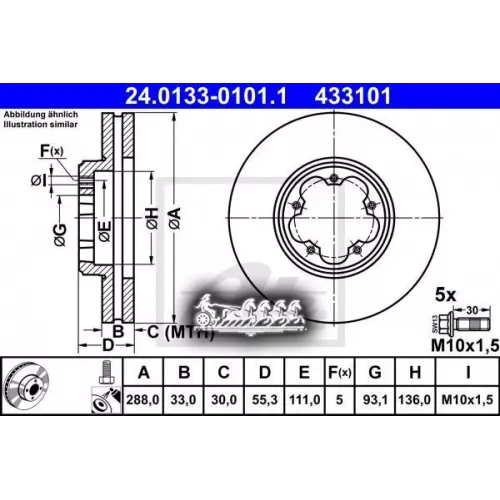 Диск Тормозной Ford Transit 14- 2.2Tdci Fwd Single Tires Передн. 288Мм. (Мин. 2 Шт.) Ate 