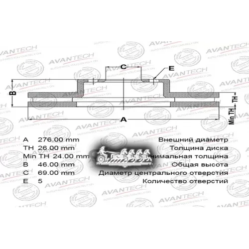 Диск Тормозной Mitsubishi Galant/Lancer 07- Перед. AVANTECH 