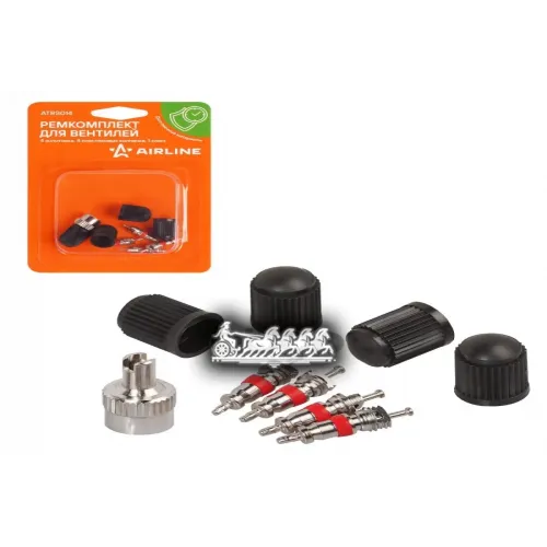 Ремкомплект Для Вентилей (4 Золотника 4 Пласт.колп 1 Ключ) В Блистере AIRLINE 