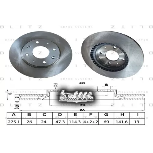 Диск Тормозной Kia Cerato/Spectra 04- Blitz 