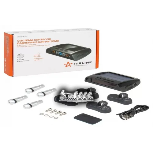 Система Контроля Давления В Шинах Tpms. 4 Внутр. Датчика. Дисплей На Торпедо. Солнеч. Панель AIRLINE 