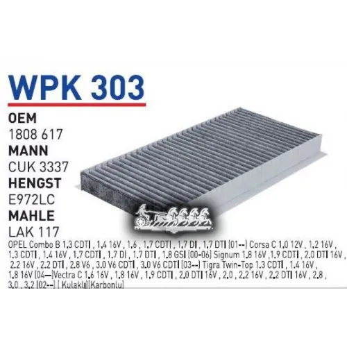 Фильтр Салонный (Угольный) Opel Vectra C/Corsa C/Saab Wunder Filter Wpk303 WUNDER filter 
