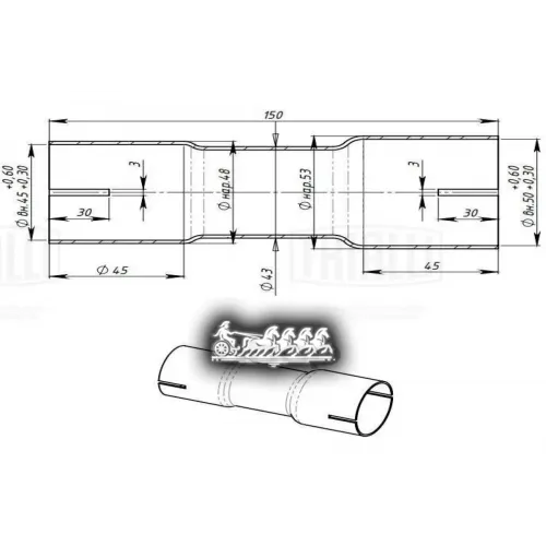 Соединитель Труб Глушителя Под Хомут D 45/D 50 L 150 (Алюм. Сталь) Trialli EMP 4550