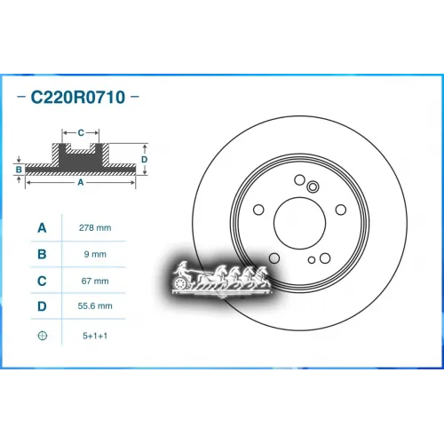 Диск Тормозной Mercedes-Benz C-Class (W203) 2000 - По Н.в. C 180 (203.035) 129 Л.с. Бензиновый Двигатель Задн. CWORKS C2...