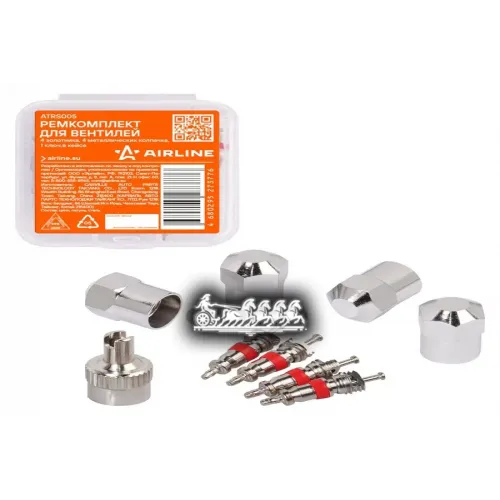 Ремкомплект Для Вентилей (4 Золотника 4 Металл.колп 1 Ключ) В Кейсе AIRLINE 