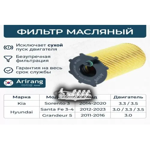 Фильтр Масляный Hyundai/Kia Santa Fe/Sorento 09- Катридж Arirang 