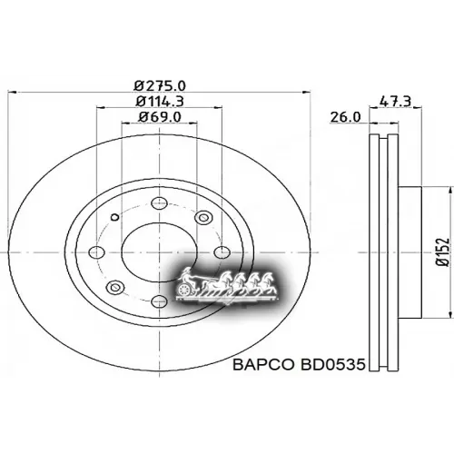 Диск Тормозной Kia Cerato 1.6/2.0 04- Перед. BAPCO 