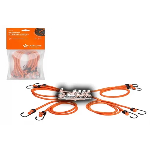 Резинки-Стяжки Набор Паук 4Шт.-120 См. D-8 Мм (Металлические Крючки) AIRLINE 