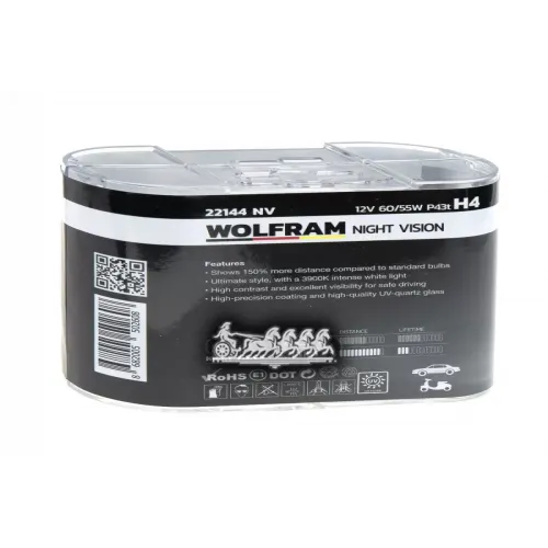 Лампа 12V H4 60/55W P43t Night Vision +150 Extra Light + 20 Whiter 2 Шт. 22144 Nv Wolfram 22144Nv WOLFRAM 