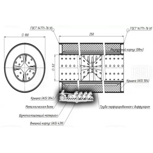 Пламегаситель Универсальный 100/250-50 С Перф. Диффузором (Esm 10025050D) Trialli ESM10025050d