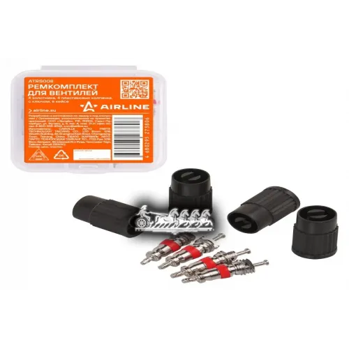 Ремкомплект Для Вентилей (4 Золотника 4 Пласт.колп. Ключом) В Кейсе AIRLINE 