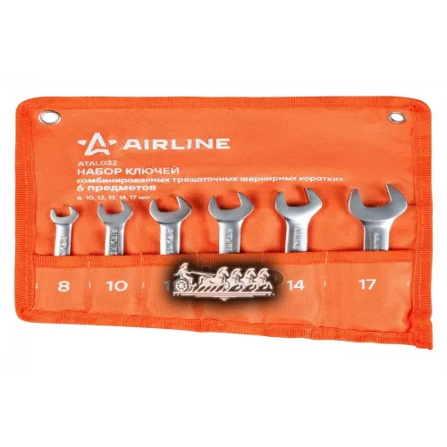 Набор Ключей Комбинированных Трещоточных Pro 6Пр. Шарнирнирных Коротких (8-17Мм) Сумка AIRLINE 
