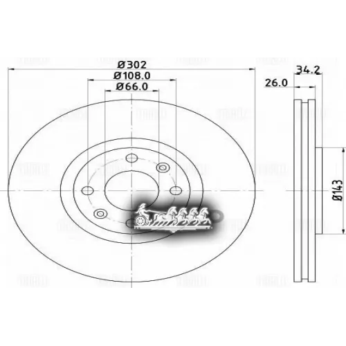 Диск Тормозной Peugeot 308/3008/5008 07- Передний Вент.d 302Мм. Trialli DF 190502