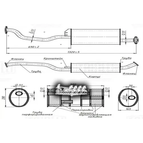 Глушитель Для А/М Great Wall Hover H1 (05-) Осн. С Планкой (Нерж. Алюм. Сталь) (Emm 2708) Trialli 