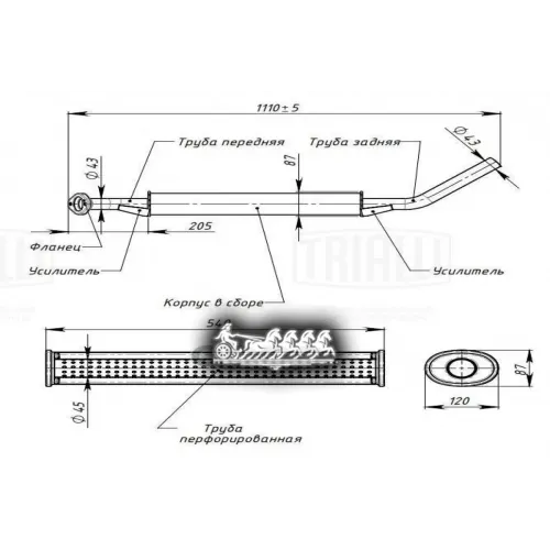 Резонатор Lada 21214 Евро 2 До 2007 Г. 2 Болта Усил. Фланец Trialli 