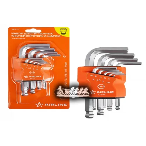 Набор Шестигранных Ключей Коротких С Шаром 9 Предметов (1.5.2.2.5.3.4.5.6.8.10Мм) Пласт.подвес (At-9-17) AIRLINE 