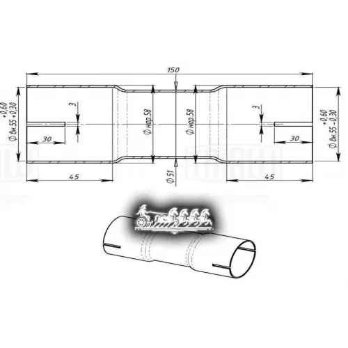 Соед. Труб Глушителя Алюм. Под Хомут D=55/D=55 (Emp 5555) Trialli 