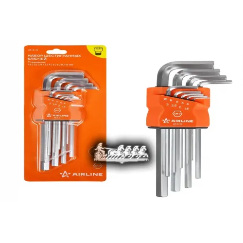 Набор Шестигранных Ключей 9 Предметов (1.5.2.2.5.3.4.5.6.8.10Мм) Пласт.подвес (At-9-19) AIRLINE 