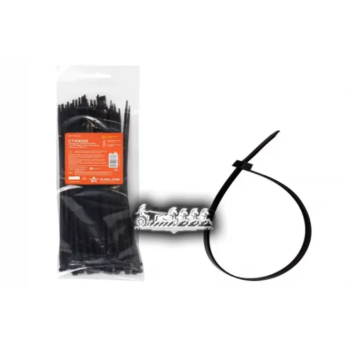 Стяжки (Хомуты) Кабельные 3,6*300 Мм, Пластиковые, Черные, 100 Шт. AIRLINE 