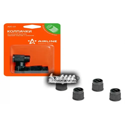 Колпачки На Шинный Вентиль С Ключом. Черный. Пластик (4 Шт.) AIRLINE 