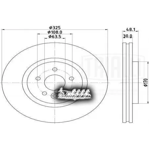 Диск Торм. Для А/М Land Rover Range Rover Velar (17-) Перед. D=325 (Окраш.) (Df 210219) Trialli 