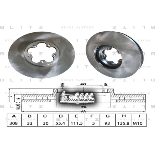 Диск Тормозной Ford Transit 12- Передний D 308Мм. Blitz 