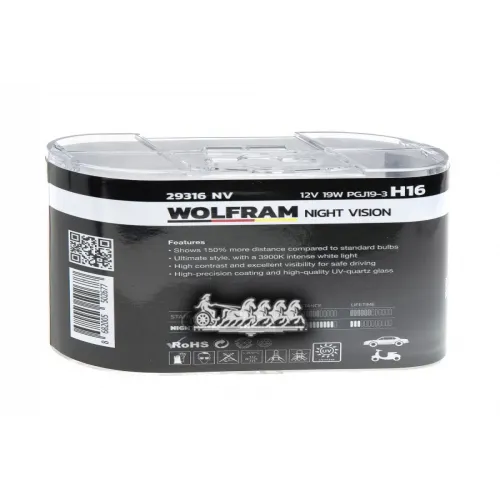 Лампа 12V H16 19W Pgj19-3 Wolfram Night Vision +150 Extra Light + 20 Whiter 2 Шт. 29316 Nv WOLFRAM 