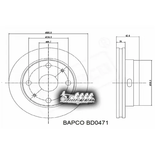 Диск Тормозной Mitsubishi/Volvo Carisma/S40(Vs)/V40 -04 Перед.вент. BAPCO 