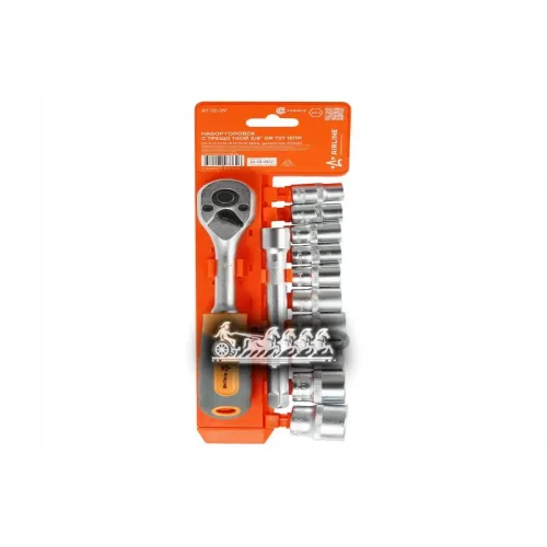 Набор Головок С Трещоткой 3/8 Dr 72Т 12Пр. (10,11,12,13,14,15,17,19,22,24Мм, Удлинитель 150Мм) AIRLINE 