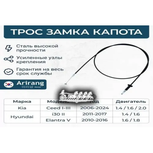 Трос Капота Hyundai/Kia Elantra/I30/Ceed(Ii) -17 Arirang 