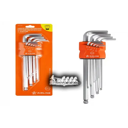 Набор Шестигранных Ключей Удлинённых С Шаром 9 Предметов (1.5.2.2.5.3.4.5.6.8.10Мм) Пласт.подвес AIRLINE 