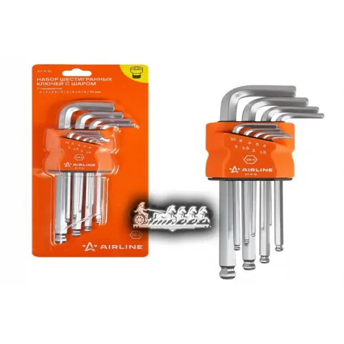 Набор Шестигранных Ключей С Шаром 9 Предметов (1.5.2.2.5.3.4.5.6.8.10Мм) Пласт.подвес (At-9-16) AIRLINE 