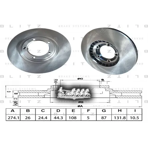 Диск Тормозной Hyundai H1/Starex 01-/Porter 04- Передний Вент.d 274Мм. Blitz 