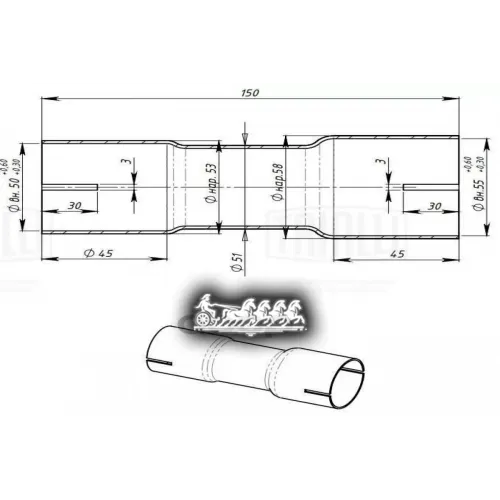 Соединитель Труб Глушителя Под Хомут D 50/D 55 L 150 (Алюм. Сталь) Trialli EMP 5055
