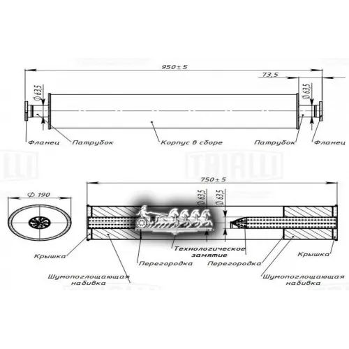 Глушитель Для А/М Газ 4301/3309/Паз 4230 Осн. (Алюм. Сталь) (Emm 0373) Trialli 