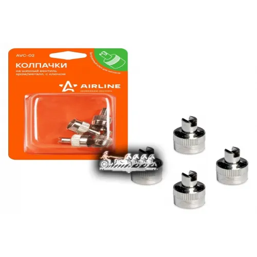 Колпачки На Шинный Вентиль С Ключом. Хром. Металл (4 Шт) AIRLINE 