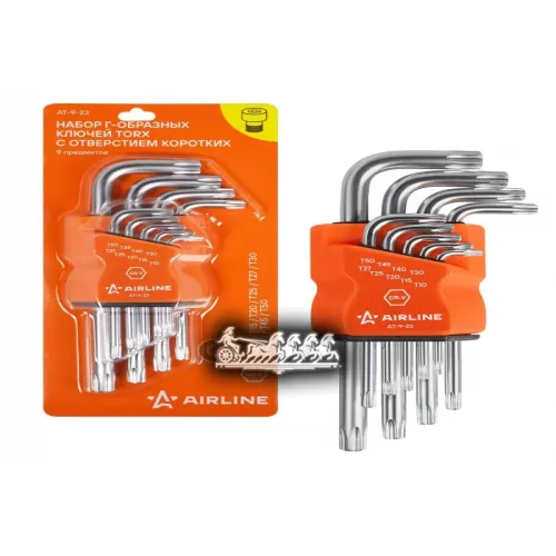 Набор Г-Образных Ключей Torx С Отв. Коротких 9 Предметов (Т10. Т15. Т20. Т25. Т27. Т30. Т40. Т45. Т50) Пласт.подвес (At-9-23)...