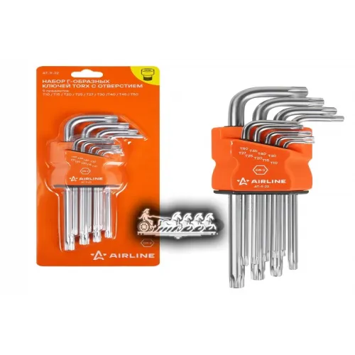 Набор Г-Образных Ключей Torx С Отв. 9 Предметов (Т10, Т15, Т20, Т25, Т27, Т30, Т40, Т45, Т50) Пласт.подвес AIRLINE 