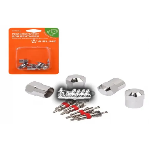 Ремкомплект Для Вентилей (4 Золотника 4 Металл.колп 1 Ключ) В Блистере AIRLINE 
