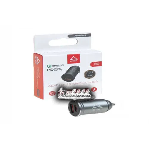 Адаптер Автомобильный 20W Usb-A (Qc3.0) + Type-С (Pd 3.0) 12-24V В Прикуриватель ARNEZI 