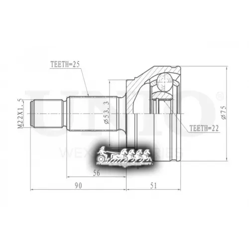 Шрус Ford/Mazda Fusion/2 01- Внеш. UNIO 