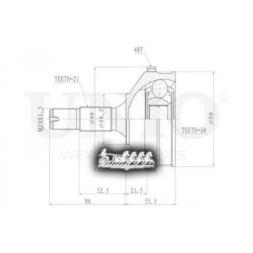 Шрус Peugeot 206 98- Внеш. UNIO 