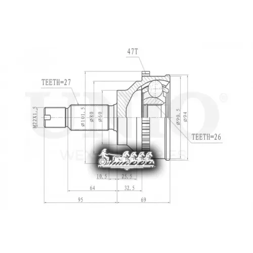 Шрус Hyundai Highway/Trajet 01- Внеш. UNIO 