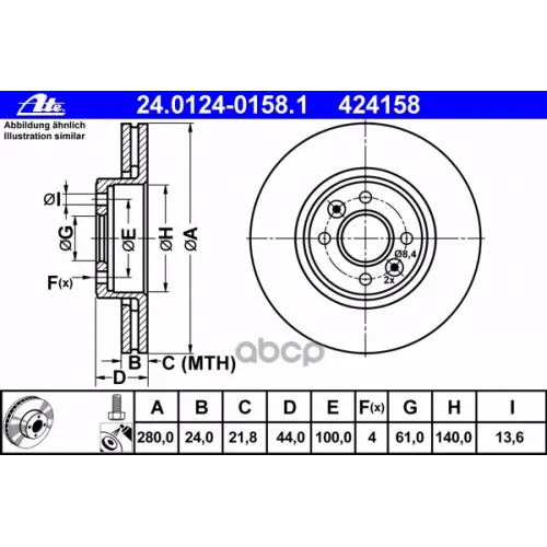 Диск Торм.пер.renault Clio, Laguna, Megane 03=> Ate 24.0124-0158.1