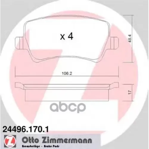 Колодки Тормозные Дисковые Zimmermann 24496.170.1