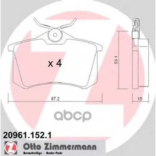 Колодки Тормозные Дисковые Zimmermann 20961.152.1