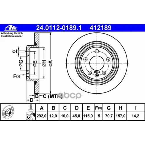 Диск Торм.зад.chevrolet Cruze/Opel Astra,Zafira,Cascada Ate 24.0112-0189.1